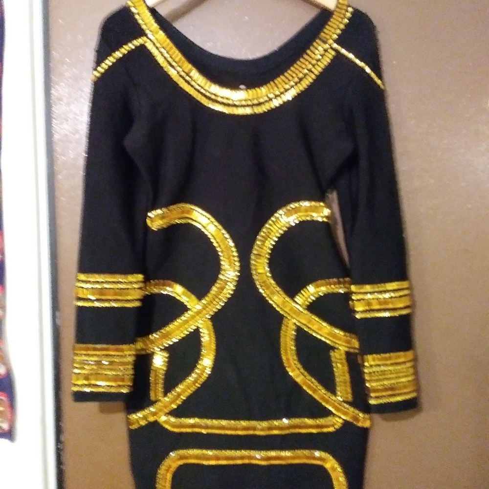 nwot black and gold crystal bandage dress